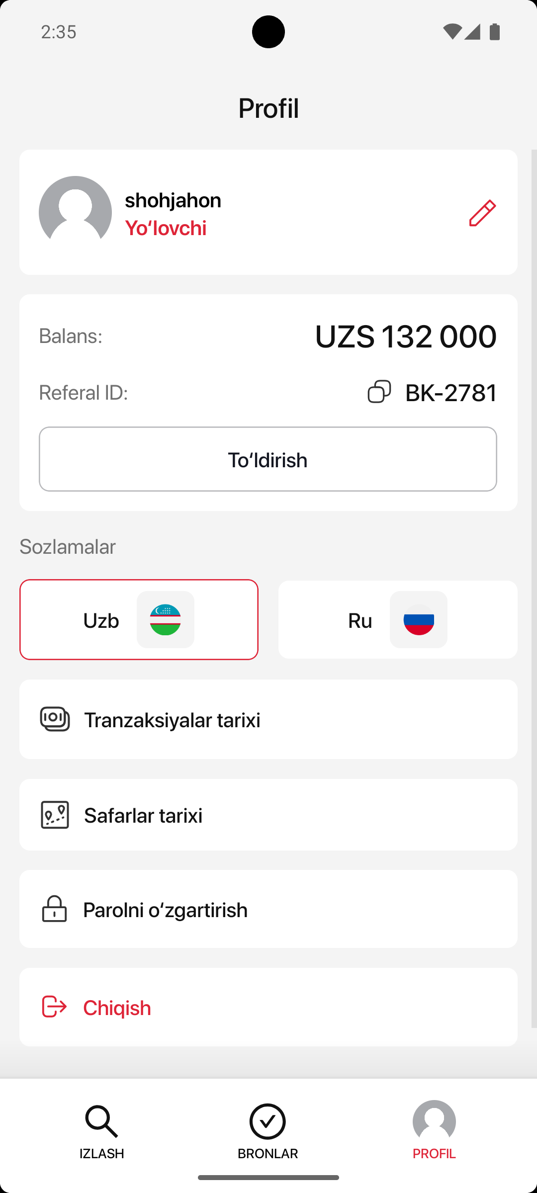 Haydovchi profili